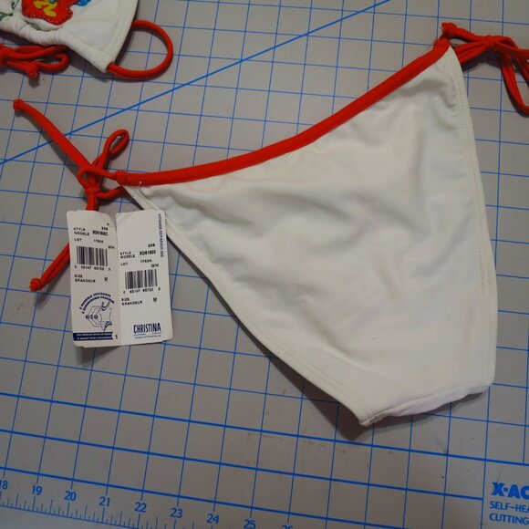Christina 2-Piece Swimsuit White with Floral Appliqué Beading Embroidery Size M - Picture 5 of 16